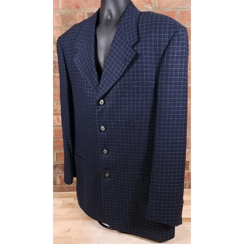 Extrema Zanetti Parma Mens Blazer Suit Jacket Wool Silk Blue‎ Check Italy 44L